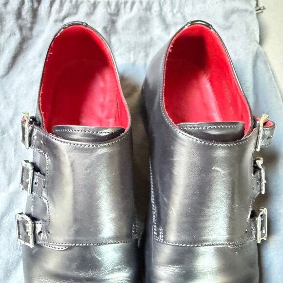 Alexander McQueen Triple Monk Strap Black Dress Shoe with Steel Tip - sz 41 - Picture 5 of 11